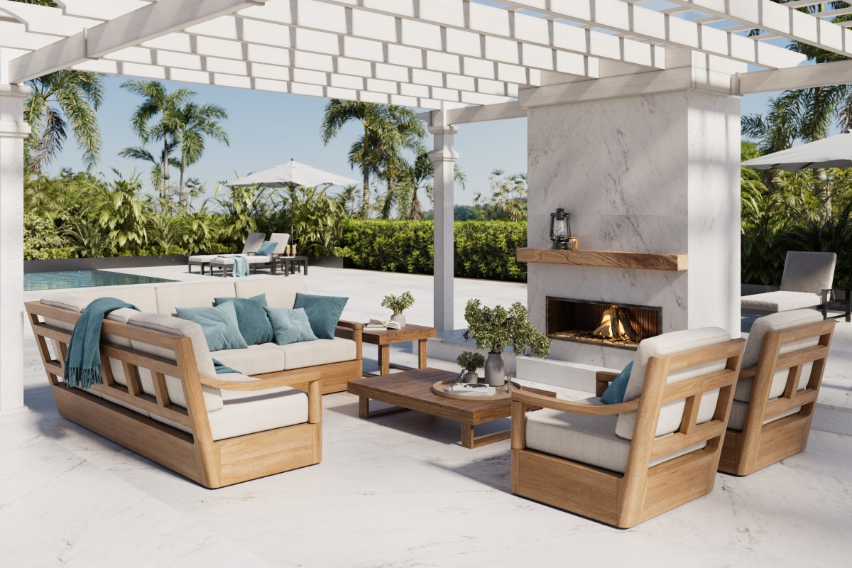 Outdoor fireplace finished with a Dekton surround